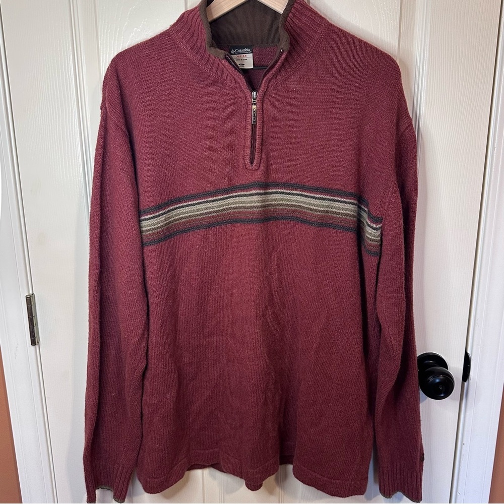 Men’s Columbia Heavy Weight 1/4 Zip Pullover Size XL Orange Wool Blend Sweater